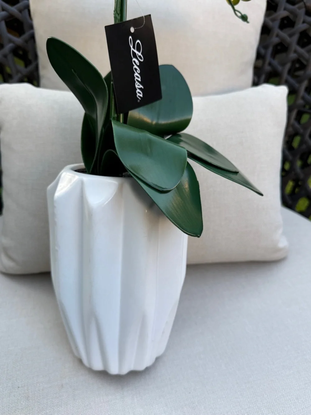 Yellow Faux Orchid in White Ceramic Vase - Home Accents